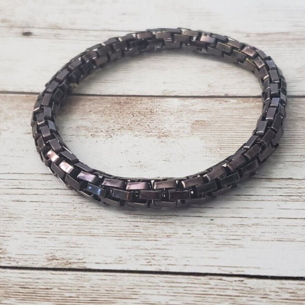 Vintage Bracelet - Unusual Stretch Bracelet Tight Link Bracelet Dark Brown